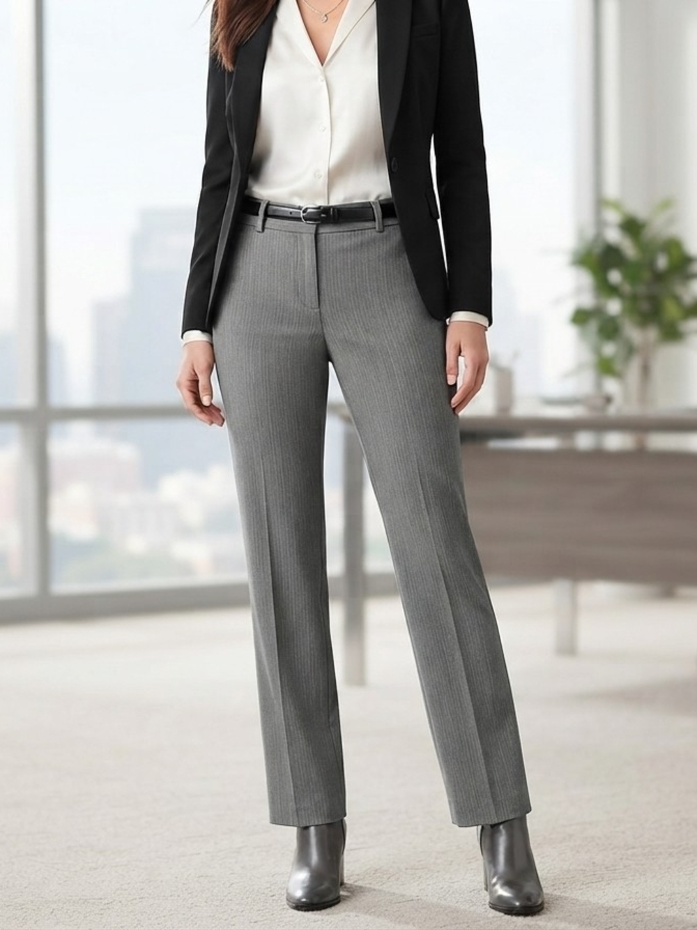 New York & Company Women's Gray Pinstripe Trousers